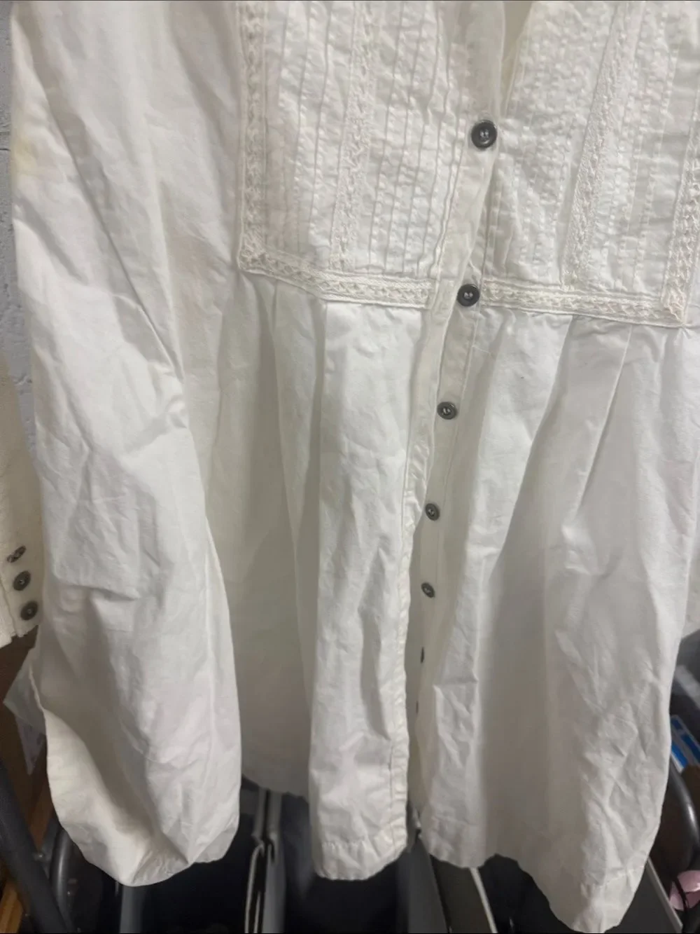 White Button-Front Tunic with Pintuck Details - FREE PEOPLE - Size Small - NWOT